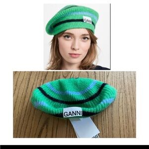 Ganni Green and Black Knit Hat